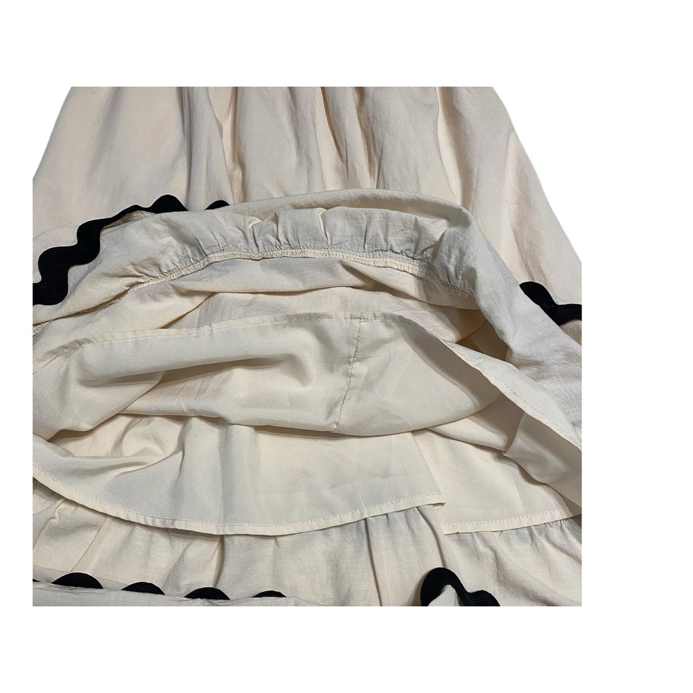Womens Midi Spring Dress Size M Cream Black Wavy Trim Spaghetti Strap Viscose - Picture 7 of 9